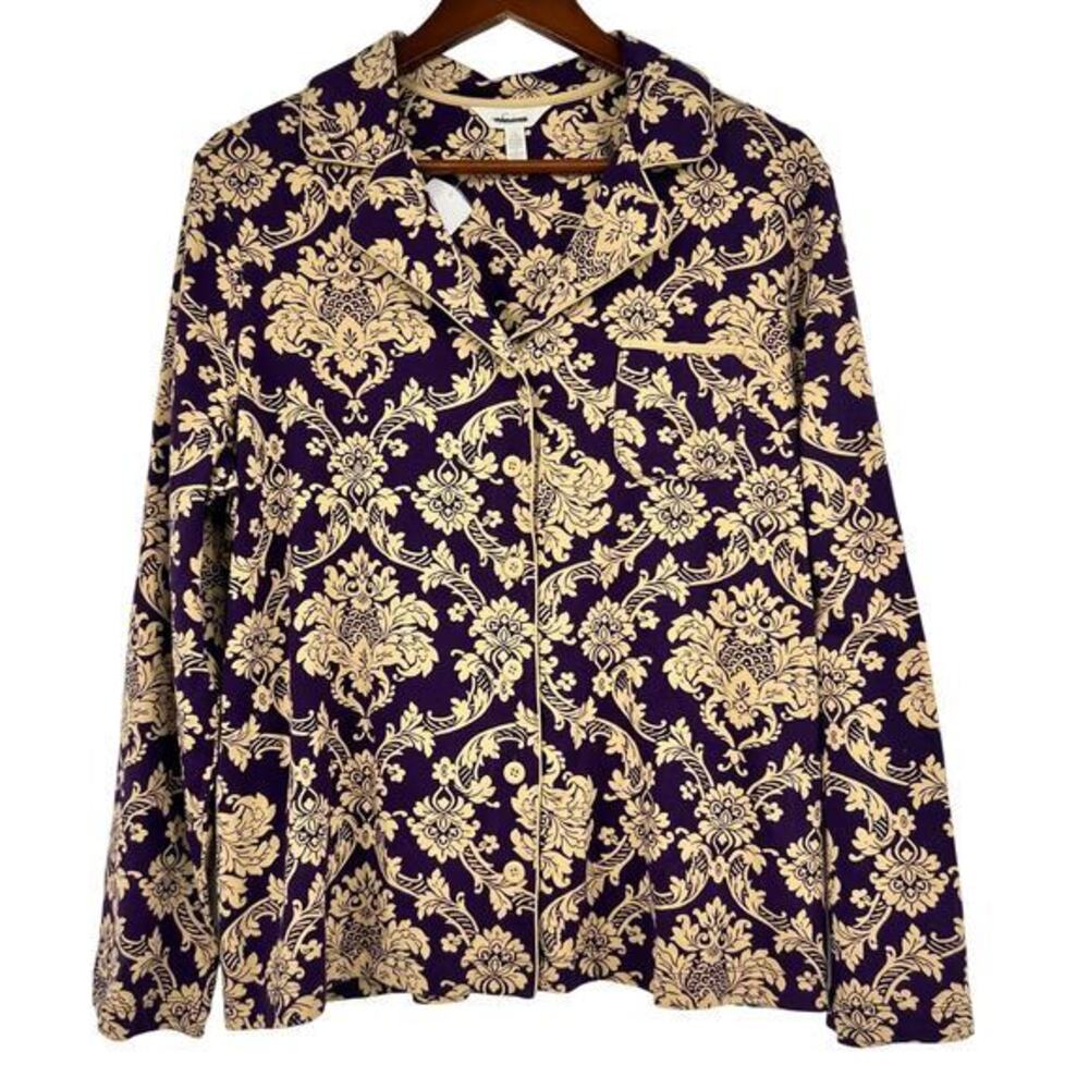 Soma Embraceable Purple & Gold Floral Pajama Top button front long sleeve XL